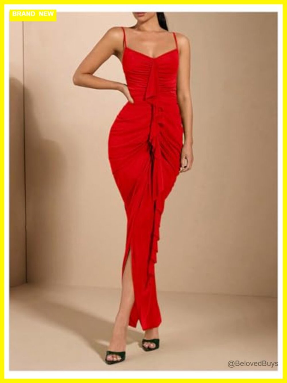 Floerns Ruffle Ruched Cami Maxi Bodycon Dress Formal Cocktail - Picture 4 of 4